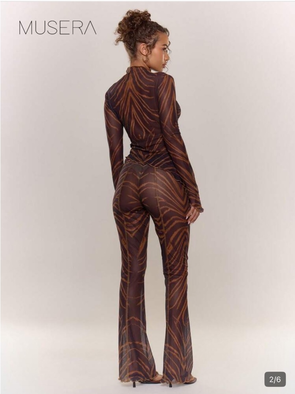 Brown Printed Sheer Wide-Leg two set pieces - Picture 2 of 3